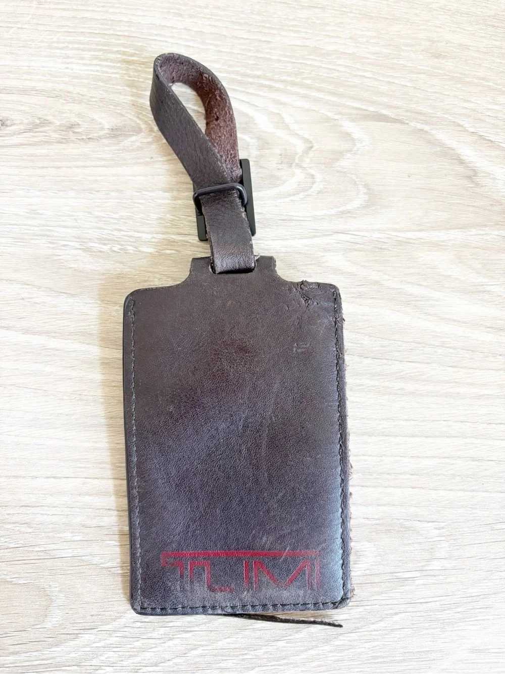 TUMI Brown Leather Luggage Tag Hang Tag Brown / Red Travel Adjustable READ